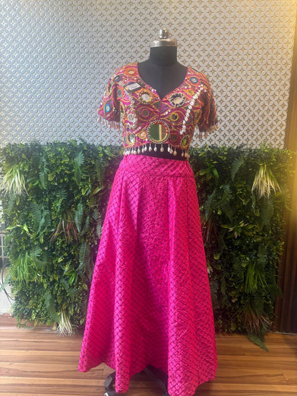 Mirror Work Chaniya Choli Lehenga – Hot Pink & Multicolor Embroidery