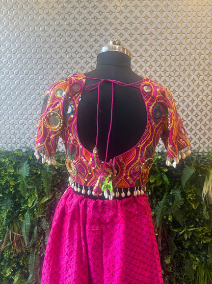 Mirror Work Chaniya Choli Lehenga – Hot Pink & Multicolor Embroidery