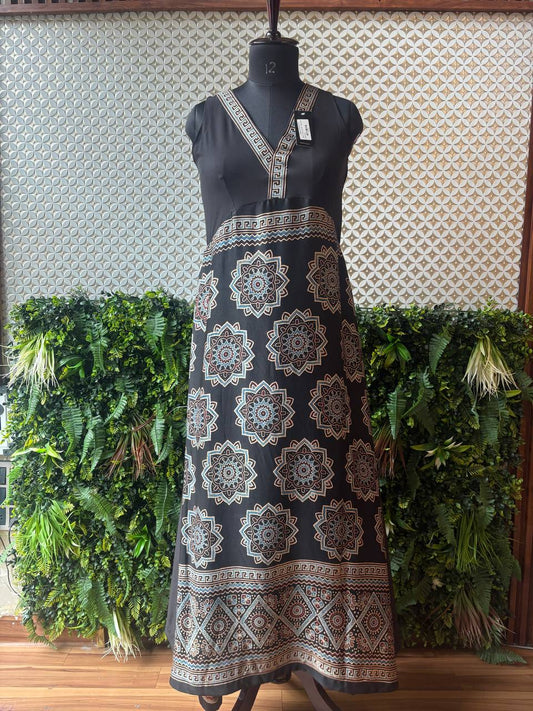 Rosaya Ajrakh-Inspired Mandala Print One-Piece Dress