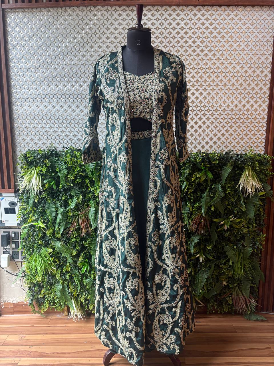 Zeenat – Emerald Embroidered Long Jacket Set