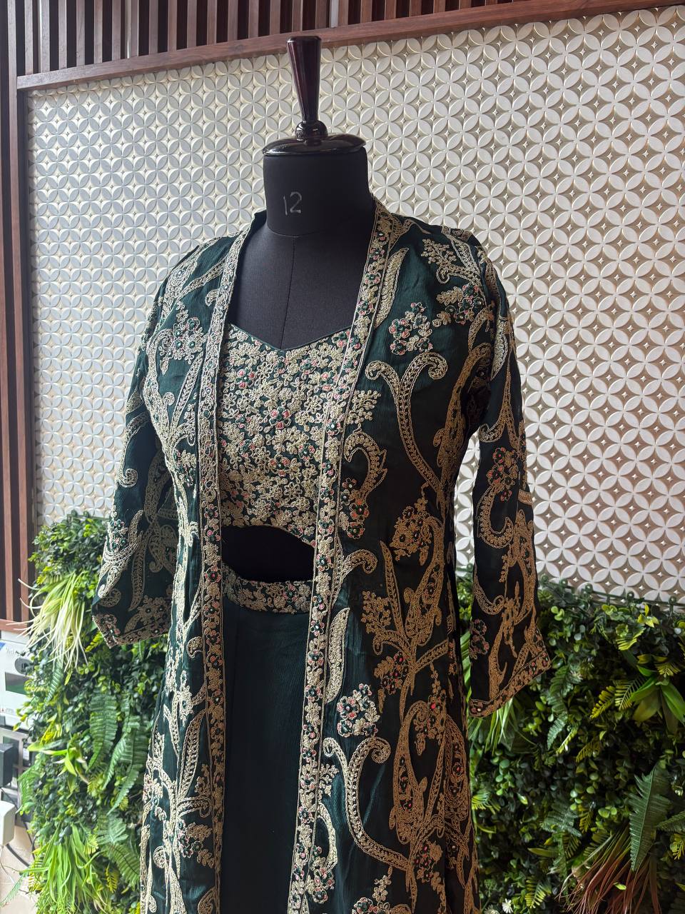 Zeenat – Emerald Embroidered Long Jacket Set