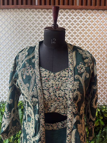 Zeenat – Emerald Embroidered Long Jacket Set