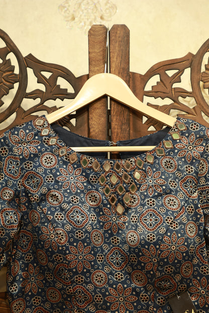 Midnight Ajrak Mirror Work Blouse