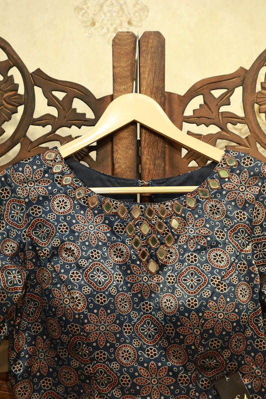 Midnight Ajrak Mirror Work Blouse