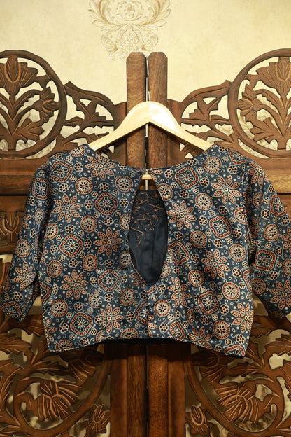 Midnight Ajrak Mirror Work Blouse