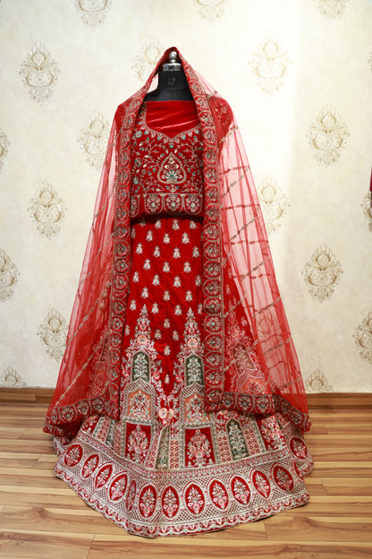 Regal Red Velvet bridal Lehenga