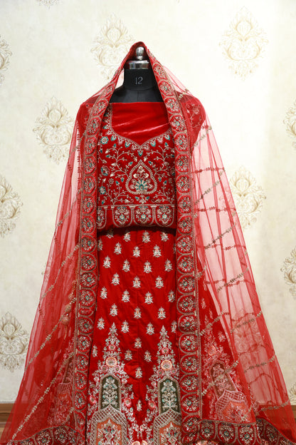 Regal Red Velvet bridal Lehenga