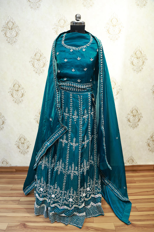 Velvet Embroidered Lehenga Set