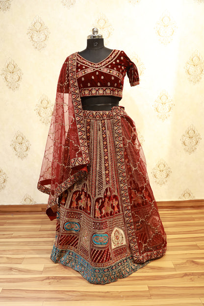 Maroon Velvet Mirror & Thread Embroidered