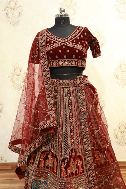 Maroon Velvet Mirror & Thread Embroidered