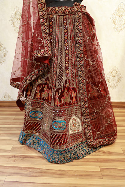 Maroon Velvet Mirror & Thread Embroidered