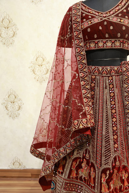 Maroon Velvet Mirror & Thread Embroidered