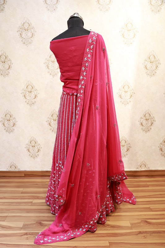 Rose Pink Thread Embroidered Lehenga Set