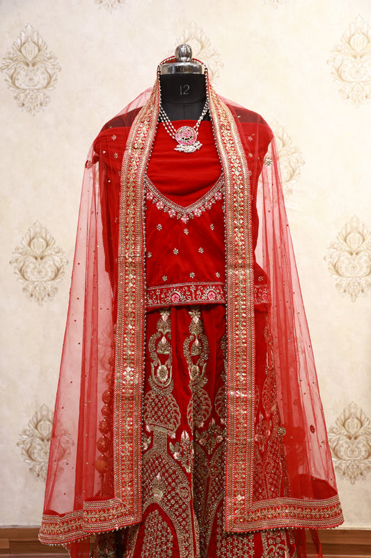 Scarlet Radiance Embroidered Bridal Lehenga
