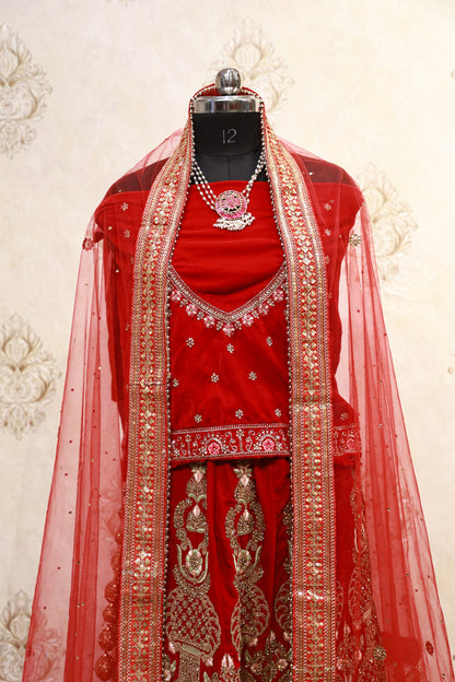 Scarlet Radiance Embroidered Bridal Lehenga