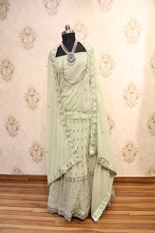 Mint Green Organza Embroidered Lehenga Set