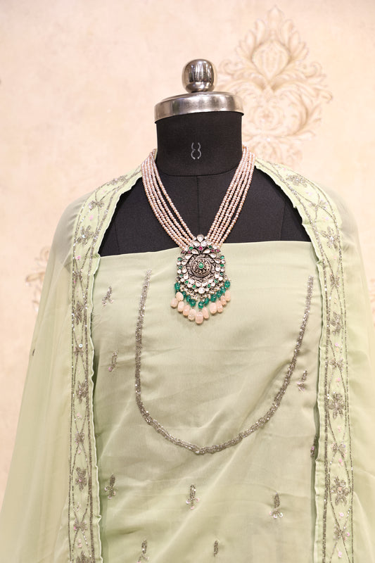 Mint Green Organza Embroidered Lehenga Set