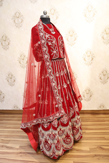 Crimson Red Heavy Bridal Lehenga with Hand Embroidery