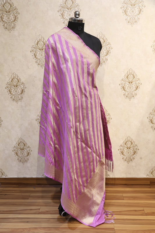 💜 Niyati Mauve Striped Banarasi Silk Dupatta