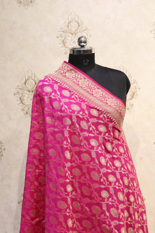 Banarasi Full Jaal Dupatta – Rani Pink & Gold