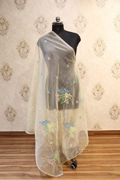 🌸 Meher Pastel Embroidered Organza Dupatta
