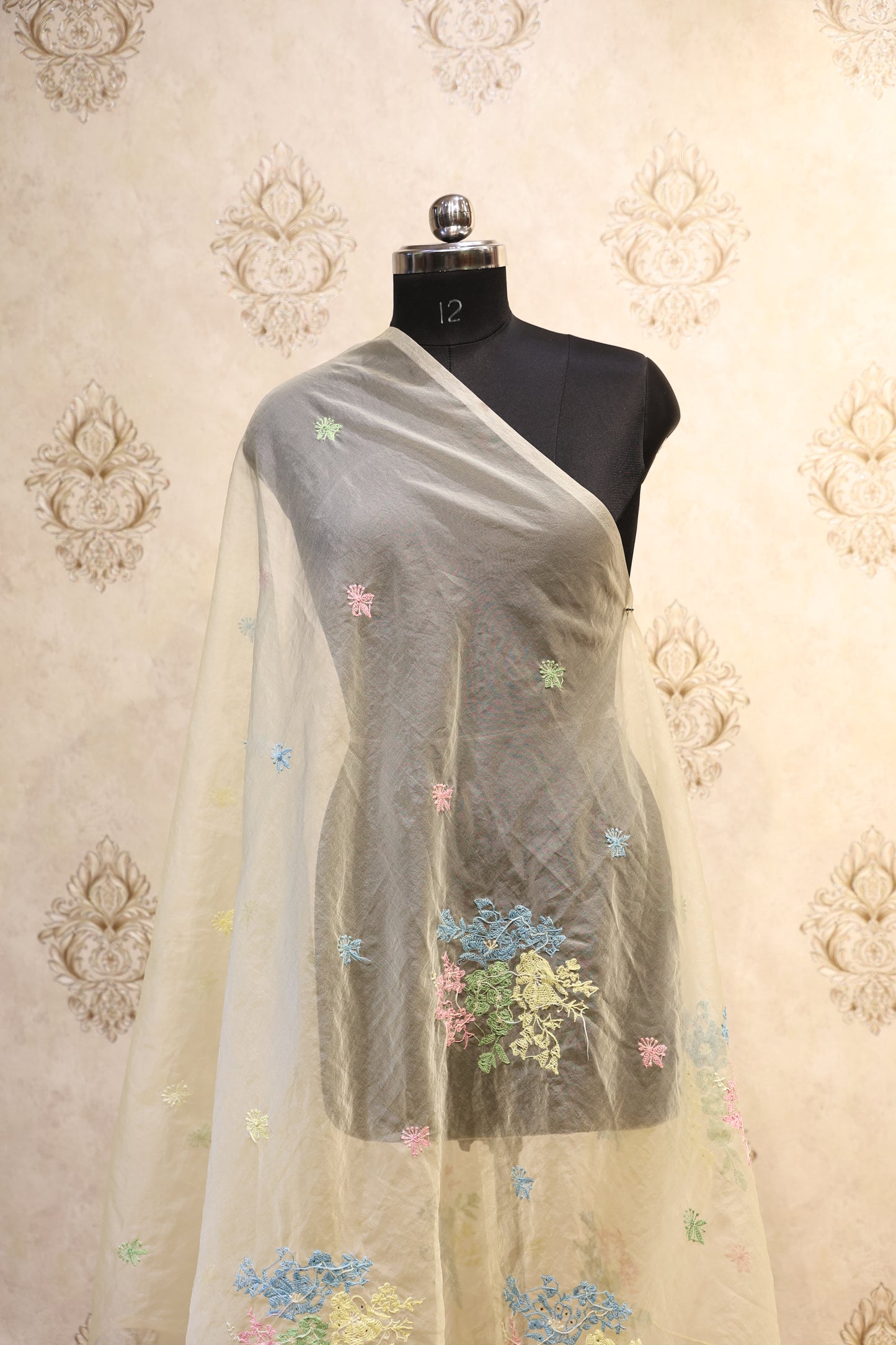 🌸 Meher Pastel Embroidered Organza Dupatta