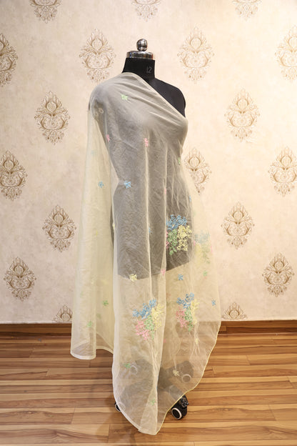 🌸 Meher Pastel Embroidered Organza Dupatta
