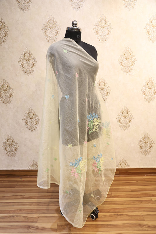 🌸 Meher Pastel Embroidered Organza Dupatta
