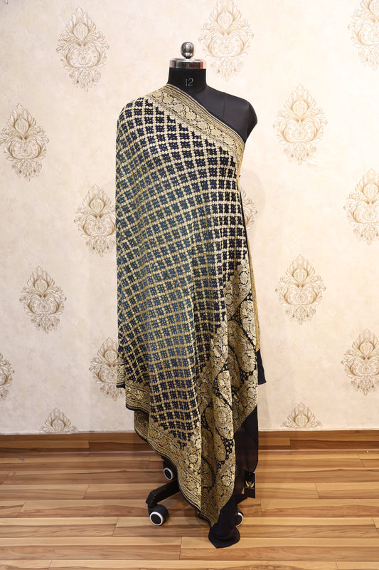 Gharchola Bhadani Silk Dupatta – Black & Gold