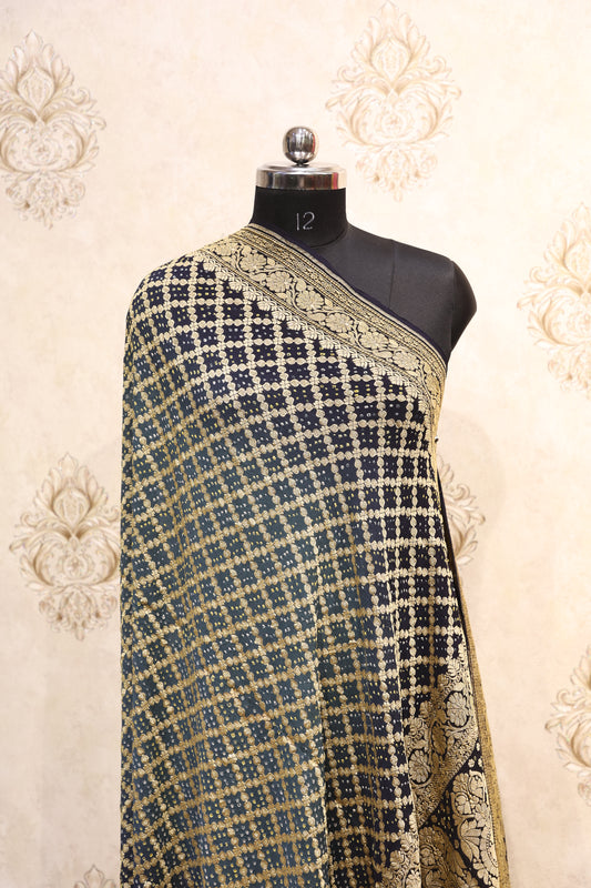 Gharchola Bhadani Silk Dupatta – Black & Gold