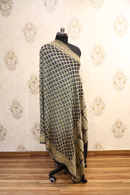 Gharchola Bhadani Silk Dupatta – Black & Gold