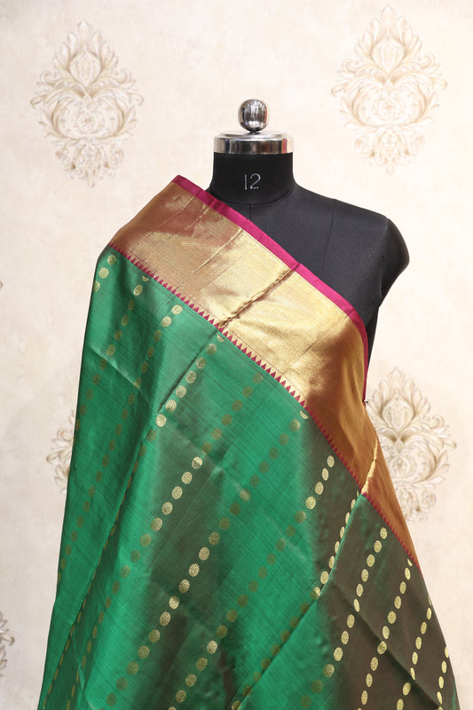 Kanjivaram Green & Rani Pink Dupatta