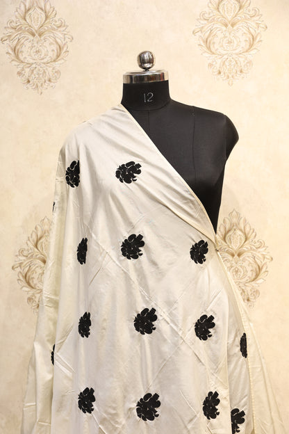 Ivory Black Floral Silk Work Dupatta