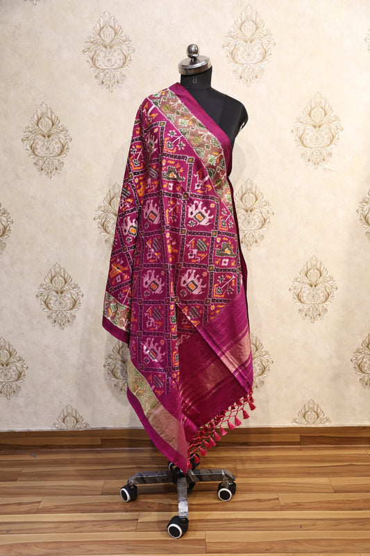 Fuchsia Fusion Ikkat Silk Dupatta