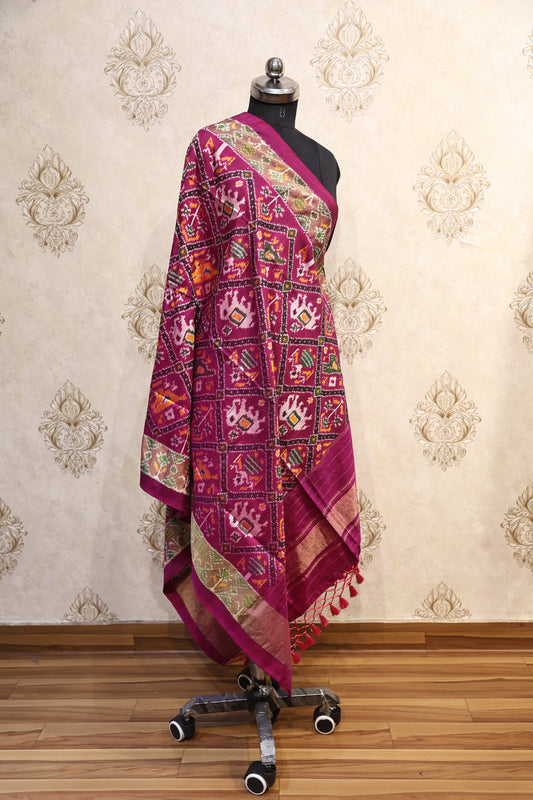 Fuchsia Fusion Ikkat Silk Dupatta