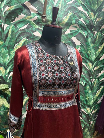 Rosaya Maroon Dori Tie-Up Mashru Kurti
