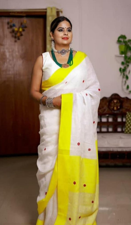 madhubani linen saree