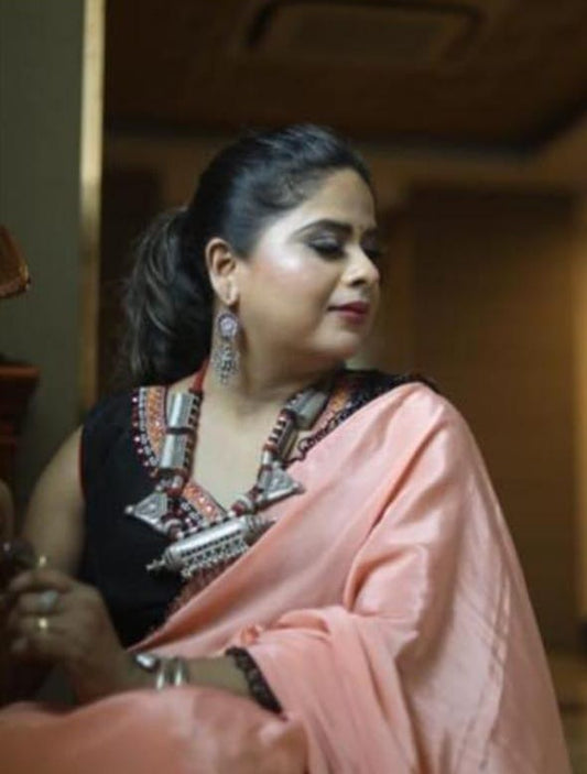 pure crape saree with madhubani blouse