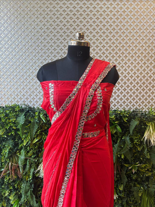 Crepe Mirror Work Saree – Multicolor Options