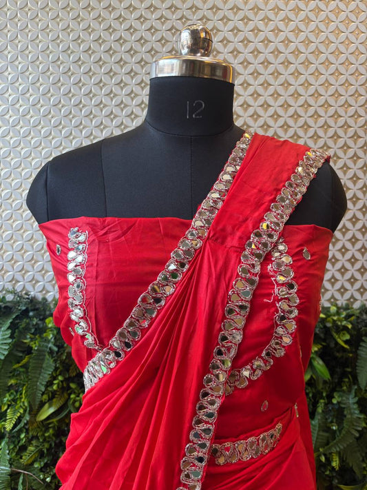 Crepe Mirror Work Saree – Multicolor Options
