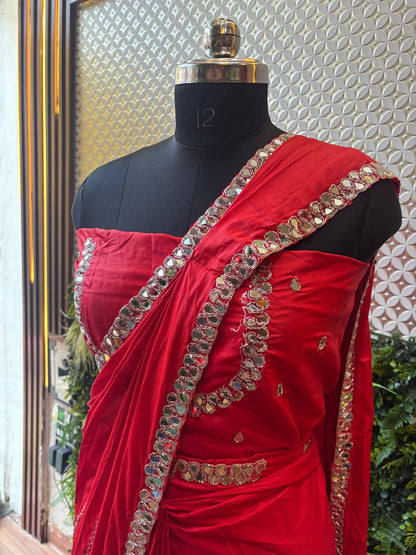 Crepe Mirror Work Saree – Multicolor Options