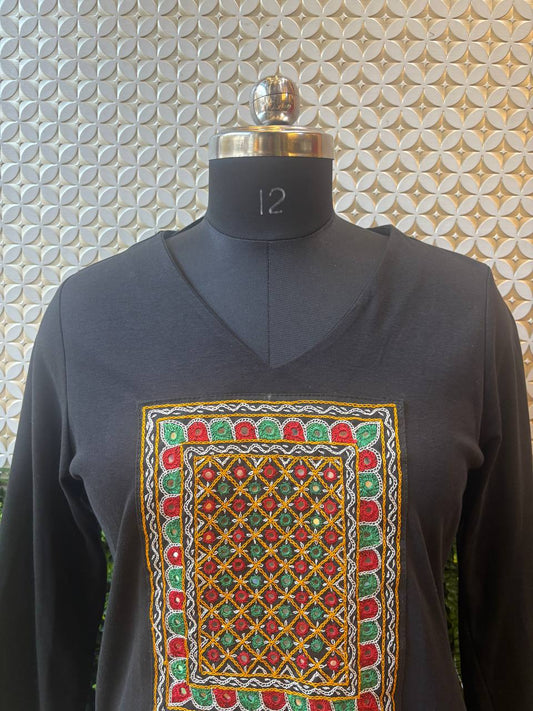 Black Kutch Patch Embroidered Top – Handcrafted Boho Style