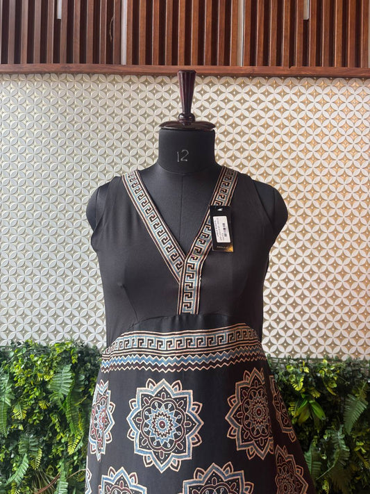 Rosaya Ajrakh-Inspired Mandala Print One-Piece Dress