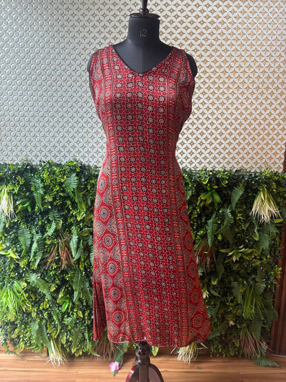 🌺 Ruhani – Ajrakh Modal Silk Dress
