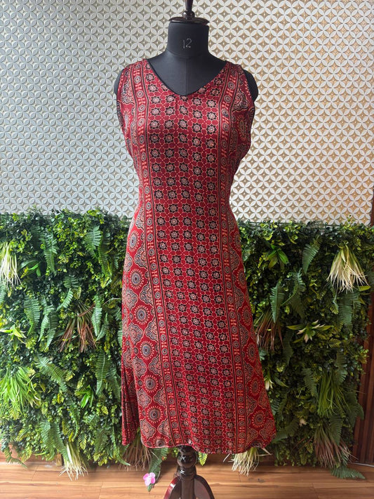 🌺 Ruhani – Ajrakh Modal Silk Dress