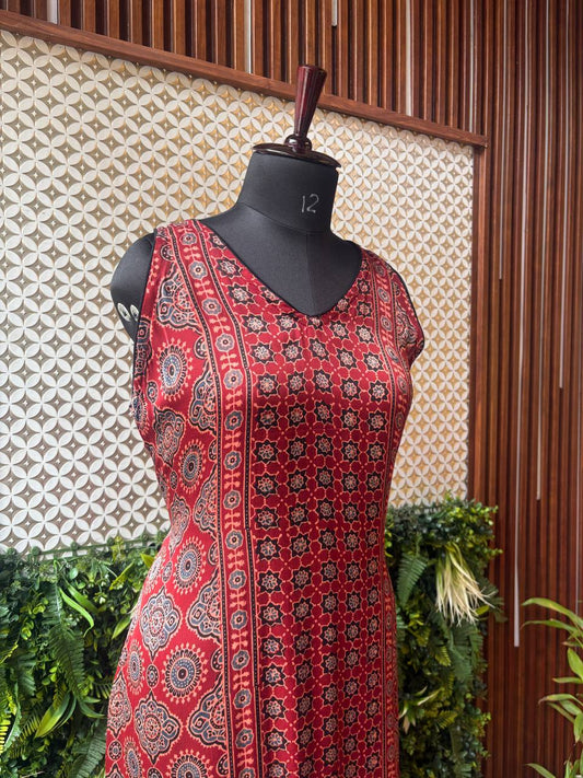 🌺 Ruhani – Ajrakh Modal Silk Dress