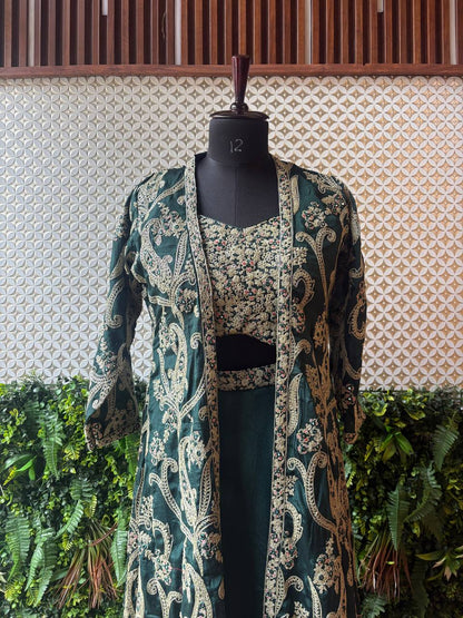 Zeenat – Emerald Embroidered Long Jacket Set