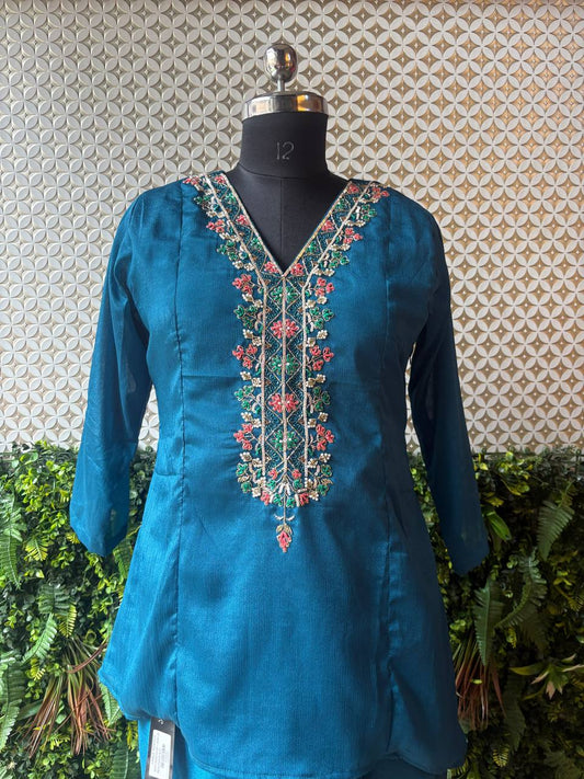 Embroidered Kurti with Draped Dhoti Pants