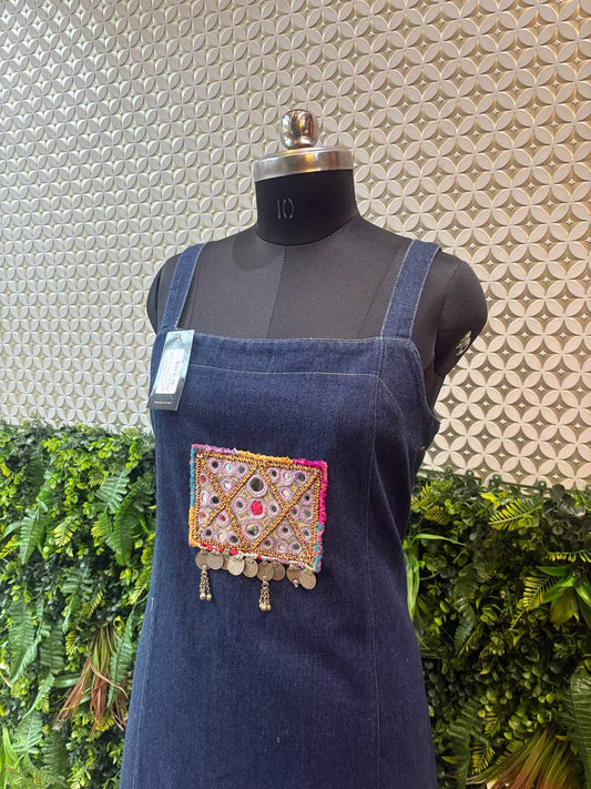 Boho Mirror Patch Denim Dress