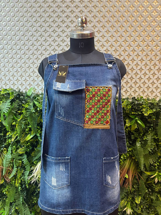 Tribal Charm Denim Dungaree Dress